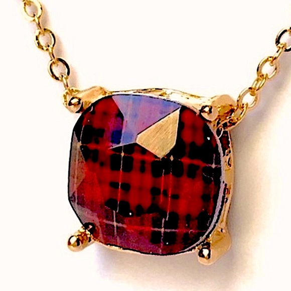✌🏼 #1264 Red Buffalo Plaid Epoxy Overlay Necklace - Picture 4 of 10